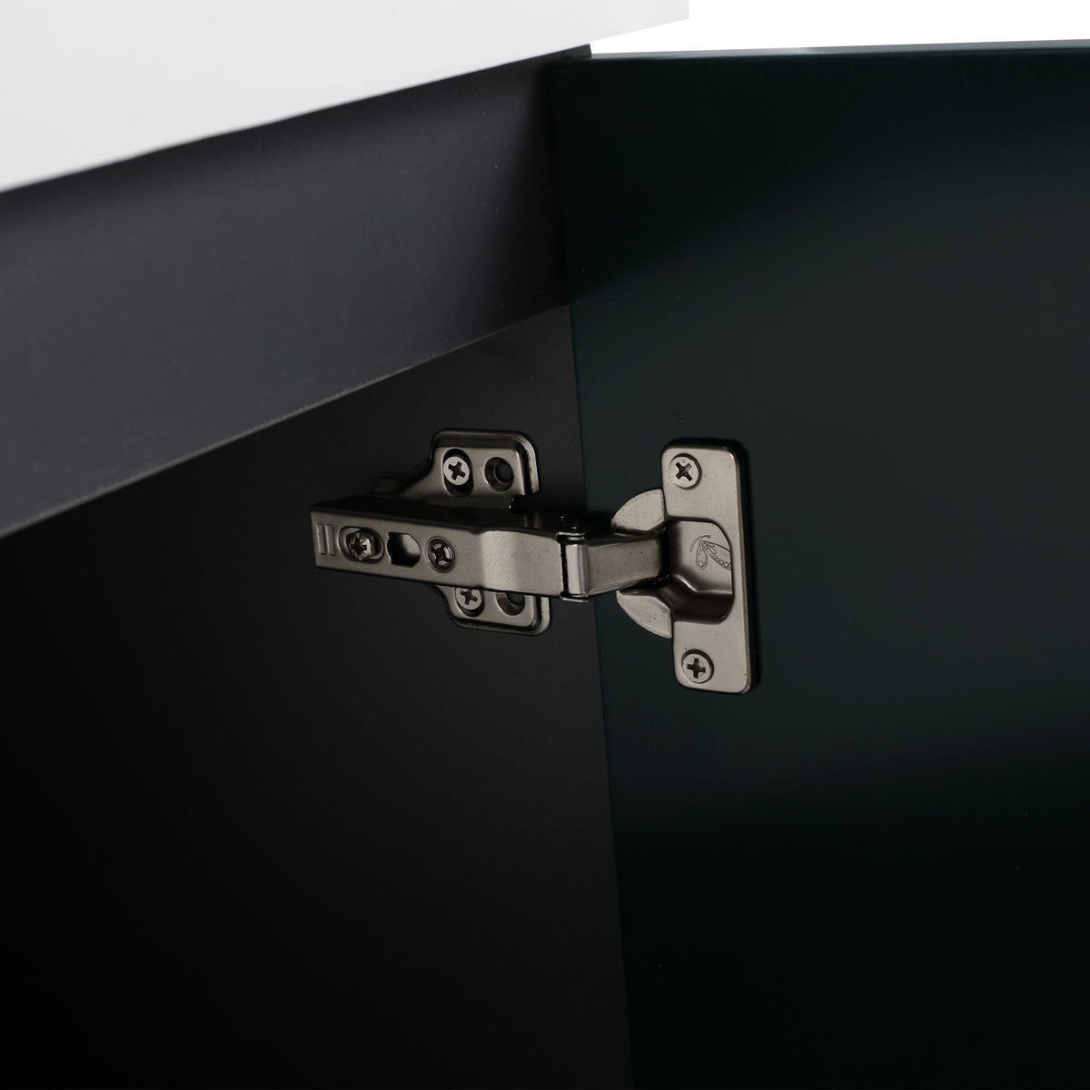 Freestanding bathroom vanity with soft-close hinges, dark matte black cabinet panels on Tampa Home & Garden Store