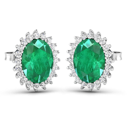 Pair of 14K white gold earrings featuring 2.66ct Zambian emeralds with diamond halo by Bids.com on Tampa Home & Garden Store