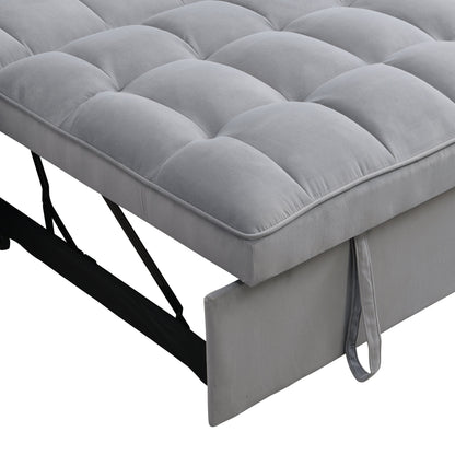 Modern velvet loveseat futon with pullout bed, gray tufted upholstery, black metal legs on Tampa Home & Garden Store