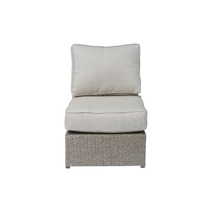 Rattan sectional sofa seat with beige cushions by HouseOfZazla, stationary unit on Tampa Home & Garden Store