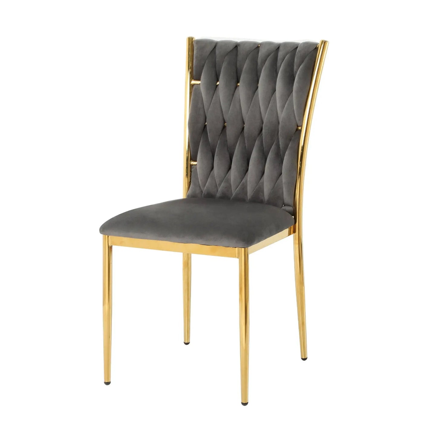 Modern dining chair with gray tufted velvet back and gold metal frame by Unique Piece Furniture on Tampa Home & Garden Store