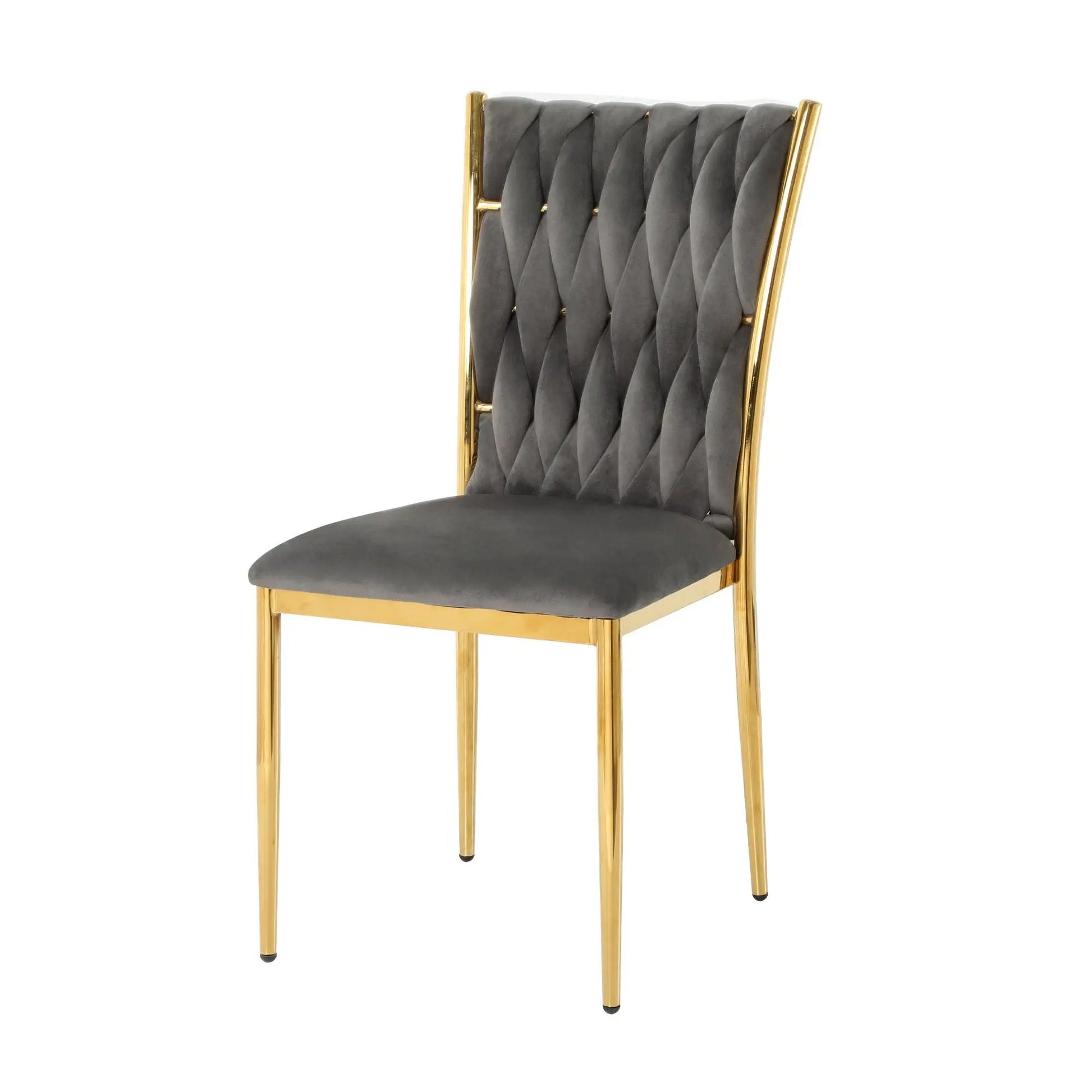 Modern dining chair with gray tufted velvet back and gold metal frame by Unique Piece Furniture on Tampa Home & Garden Store