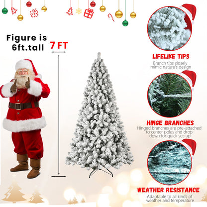 9-Foot Pre-Lit Snow-Flocked Christmas Tree by HouseOfZazla with hinged branches on Tampa Home & Garden Store