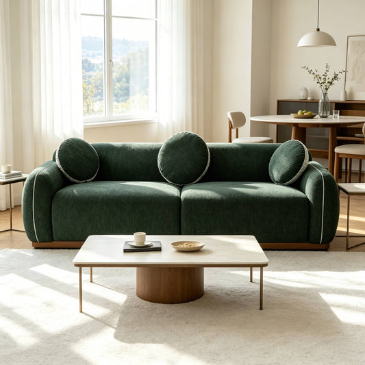 Modern Seater Sofa emerald green fabric with white piping by HouseOfZazla in living room on Tampa Home & Garden Store