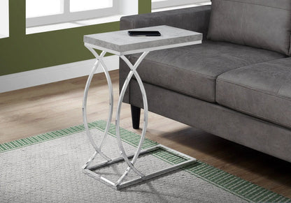 Accent Table, C-shaped with concrete gray top and chrome curved legs on Tampa Home & Garden Store