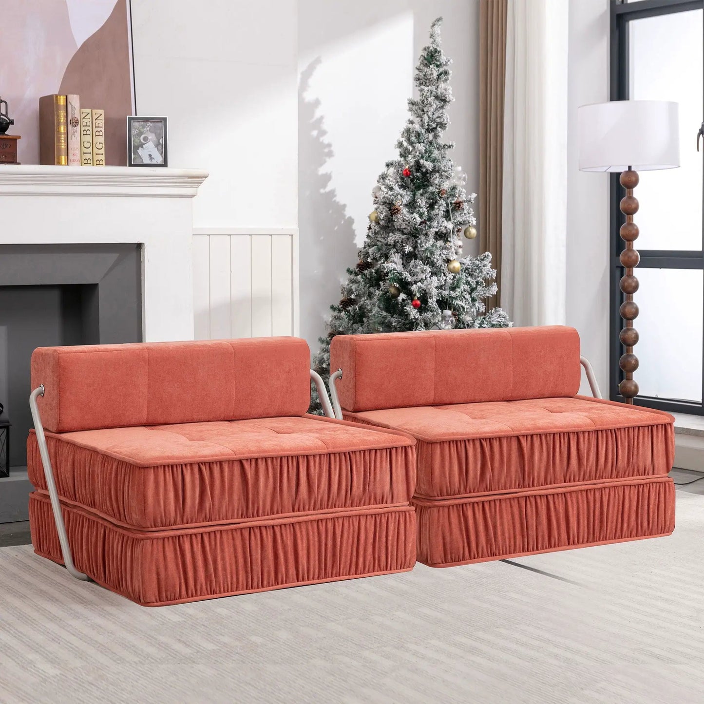 Folding futon sofa with removable back cushions, coral, 3-seat by Unique Piece Furniture on Tampa Home & Garden Store