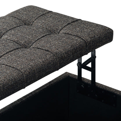 Harrison Tufted Lift-Top Storage Ottoman brown tweed fabric with black metal base HouseOfZazla on Tampa Home & Garden Store