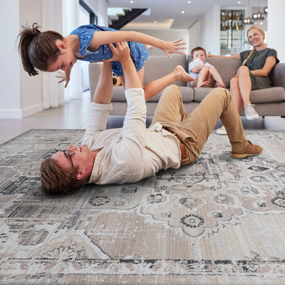 Payas Medallion Rug, beige-gray distressed area rug with medallion motif Unique Piece Furniture on Tampa Home & Garden Store