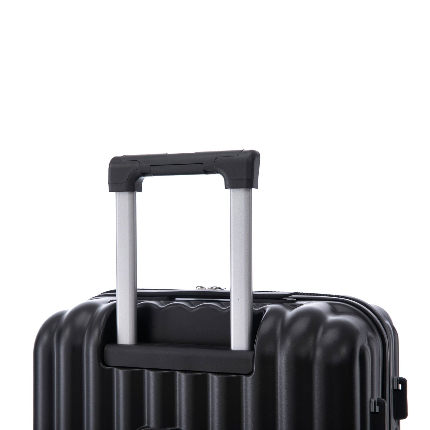 Black hard-shell carry-on suitcase with aluminum telescoping handle on Tampa Home & Garden Store