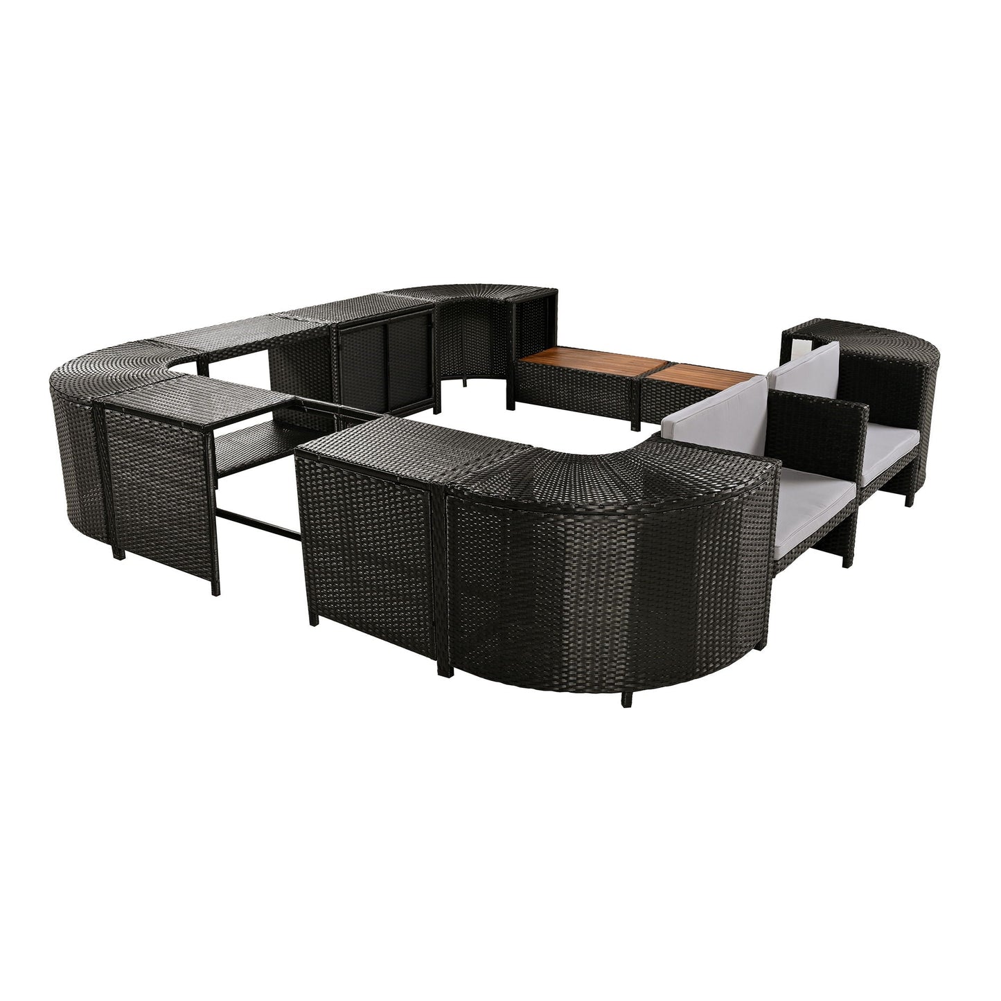 Outdoor Rattan Spa Frame and Modular Storage Seat