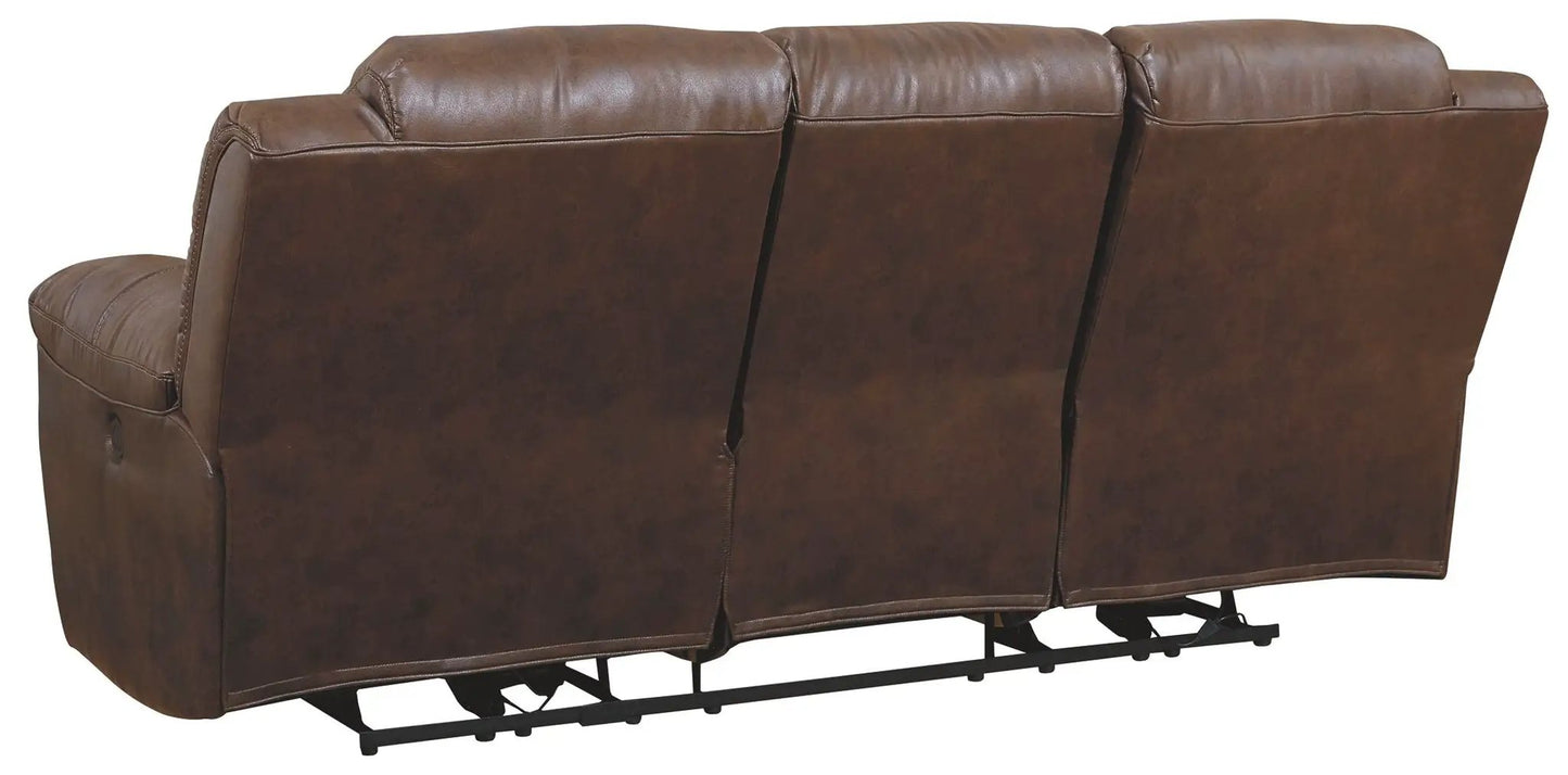 Stoneland Power Reclining Sofa brown leather upholstery with metal reclining base on Tampa Home & Garden Store