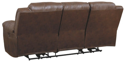 Stoneland Power Reclining Sofa brown leather upholstery with metal reclining base on Tampa Home & Garden Store