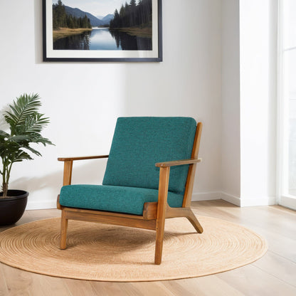 Modern Genuine Lounge Chair with light blue upholstery and mid-century wooden frame on Tampa Home & Garden Store