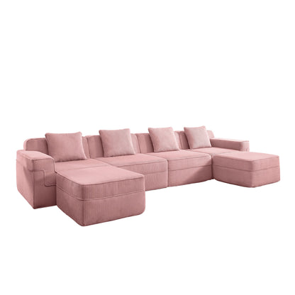 Modular 4-seat U-shaped sectional sofa in pink corduroy by HouseOfZazla with ottoman on Tampa Home & Garden Store