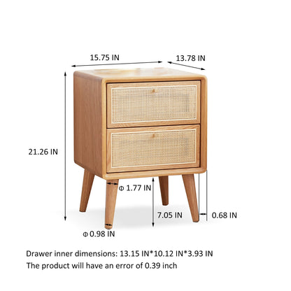 Nightstand solid wood bedside cabinet with rattan fronts natural wood HouseOfZazla 2-drawer on Tampa Home & Garden Store