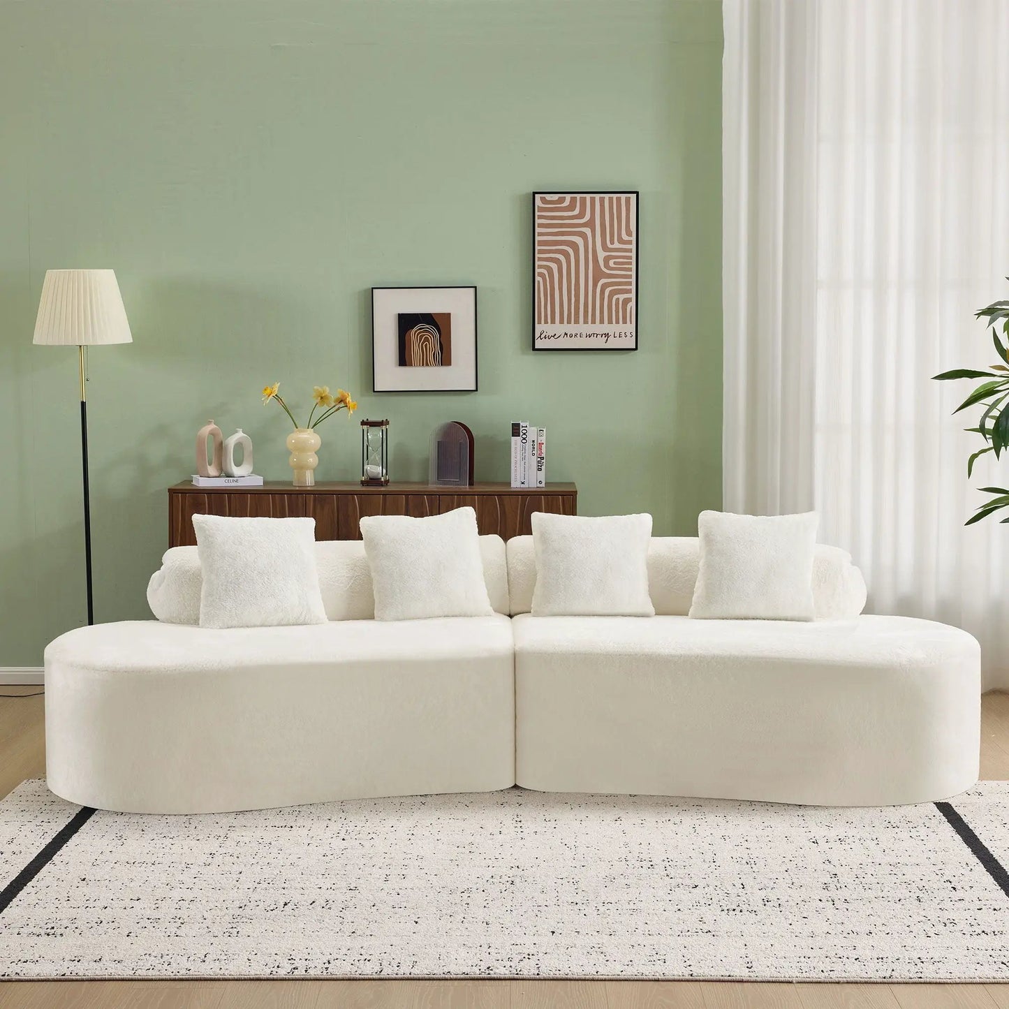 Modern Curved Sofa with Pillows for Living Room