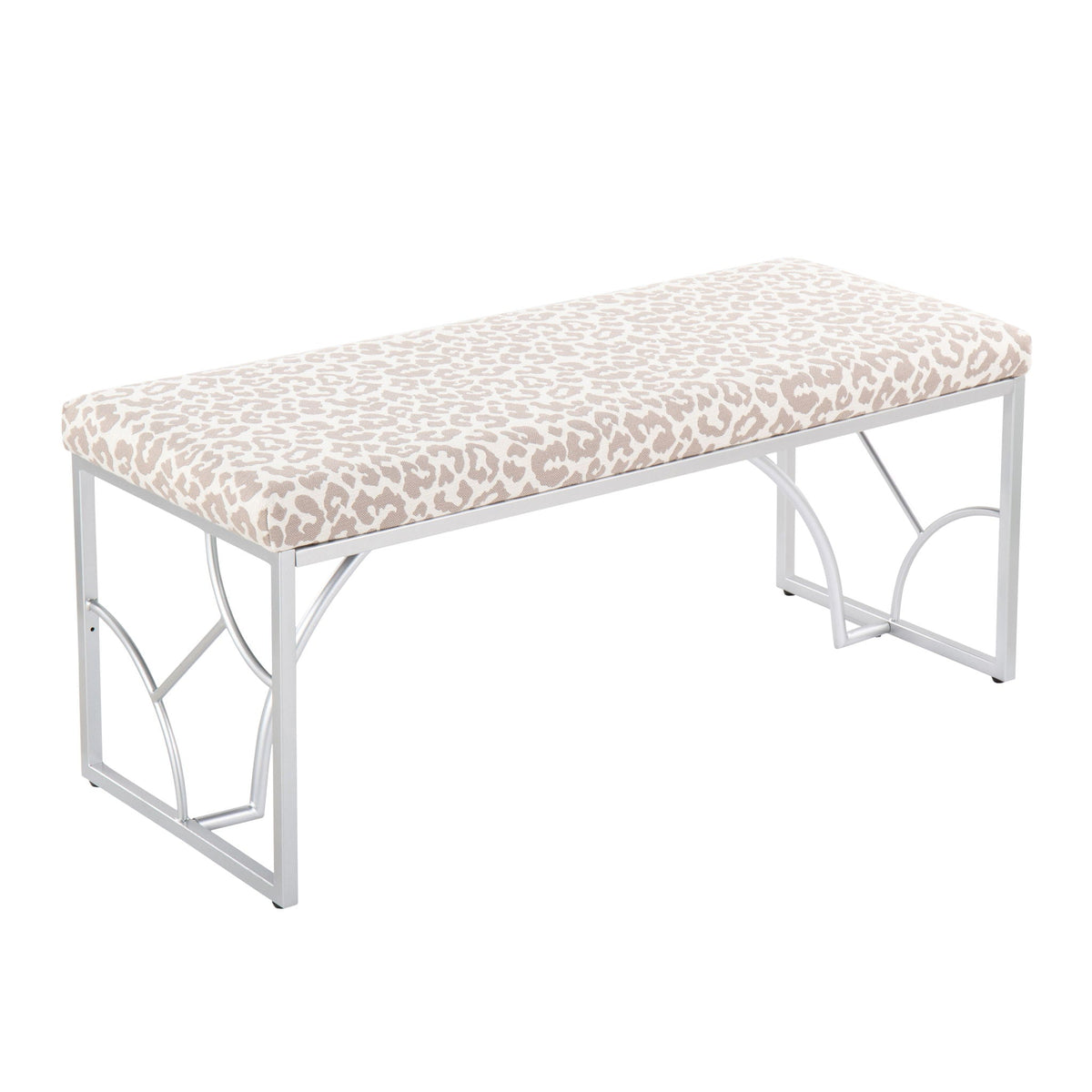 Elegant upholstered bench with leopard print fabric and metal frame HouseOfZazla on Tampa Home & Garden Store