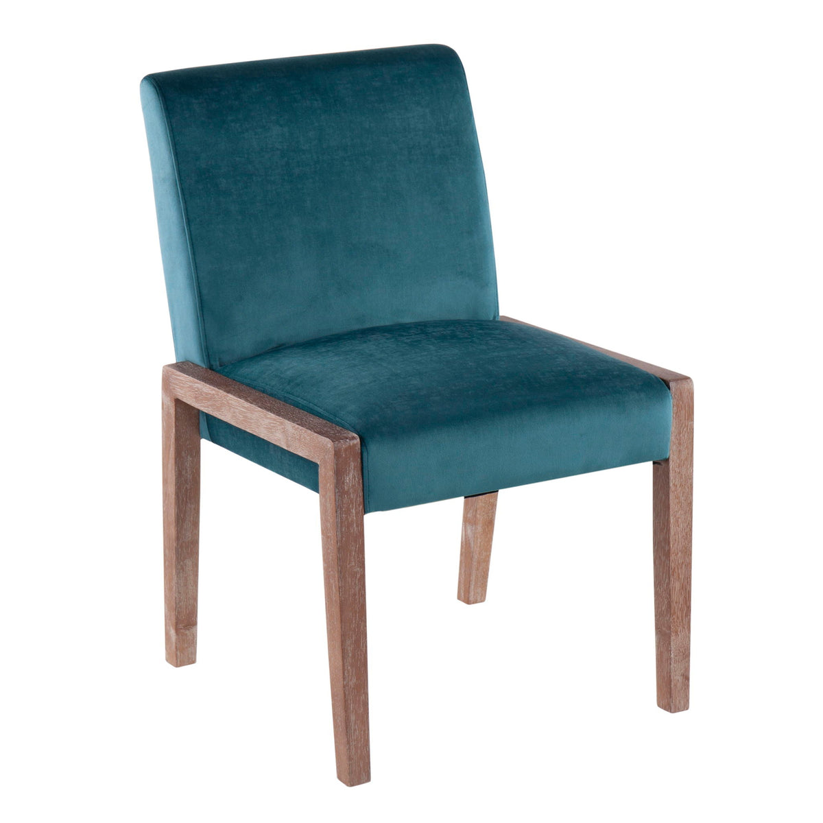 Contemporary teal velvet chair with foam-padded seat and light wood legs on Tampa Home & Garden Store