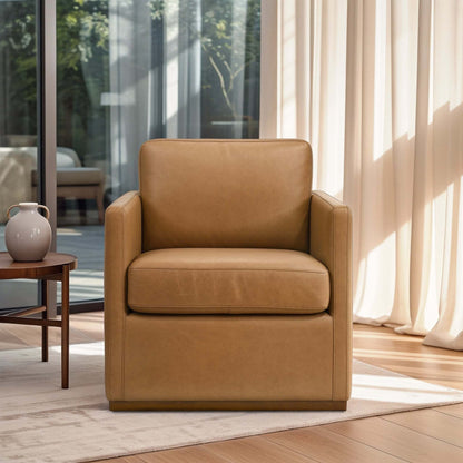 Darien Tan Leather Swivel Chair, tan leather upholstery, HouseOfZazla accent chair on Tampa Home & Garden Store