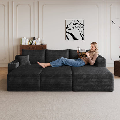 Plush Corduroy Cloud Sectional Sofa and Ottomans