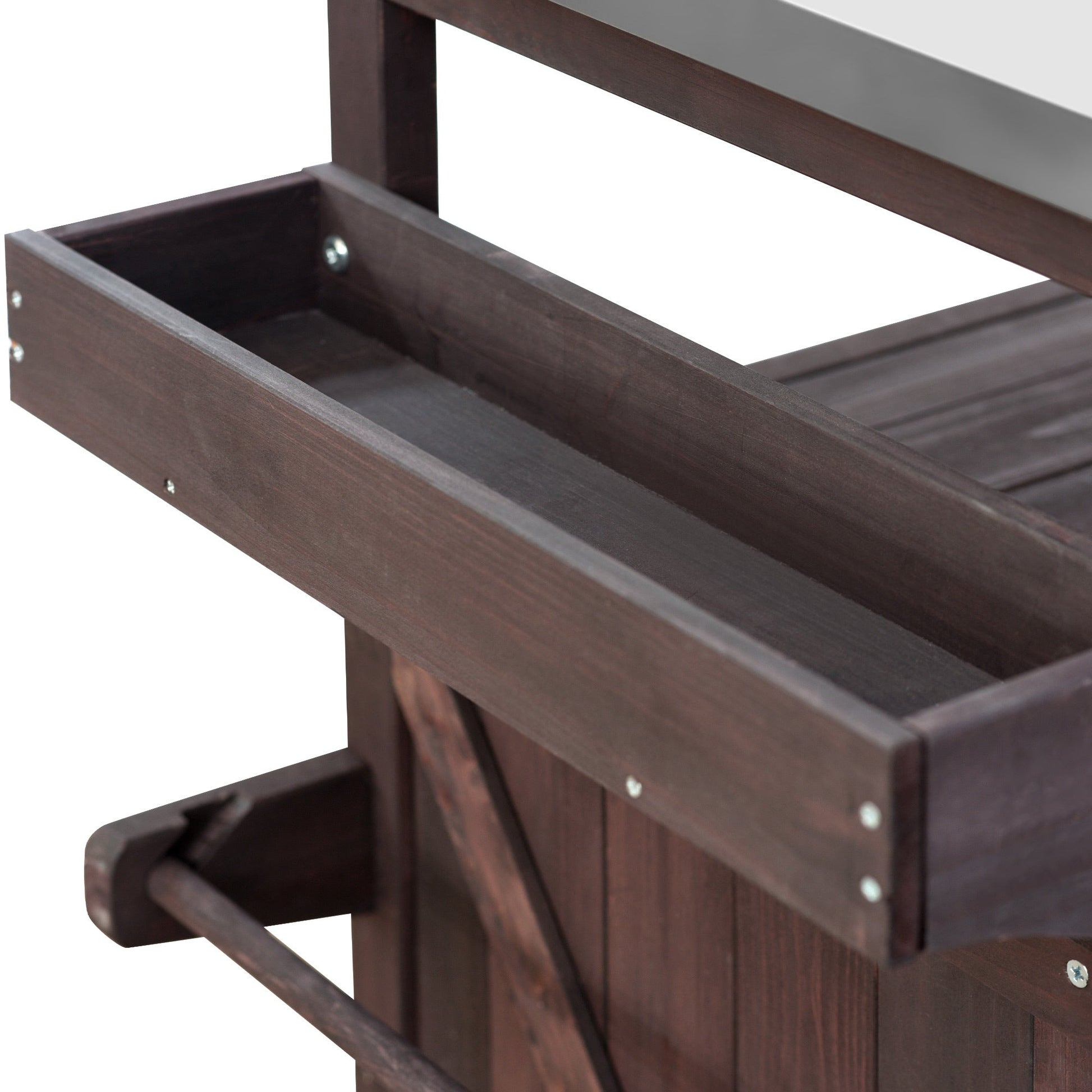 K&K outdoor kitchen island rolling bar cart with storage, dark brown wood frame HouseOfZazla on Tampa Home & Garden Store