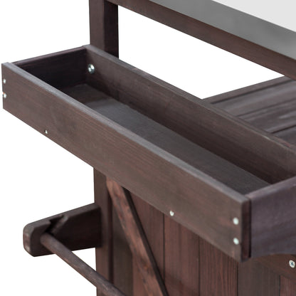 K&K outdoor kitchen island rolling bar cart with storage, dark brown wood frame HouseOfZazla on Tampa Home & Garden Store