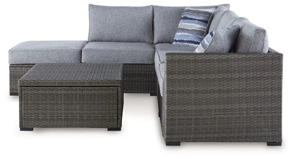 Petal Road gray outdoor loveseat sectional 4-piece set ottoman and coffee table woven wicker on Tampa Home & Garden Store