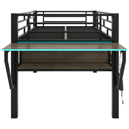 Black metal twin loft bed with desk and LED lighting by HouseOfZazla on Tampa Home & Garden Store
