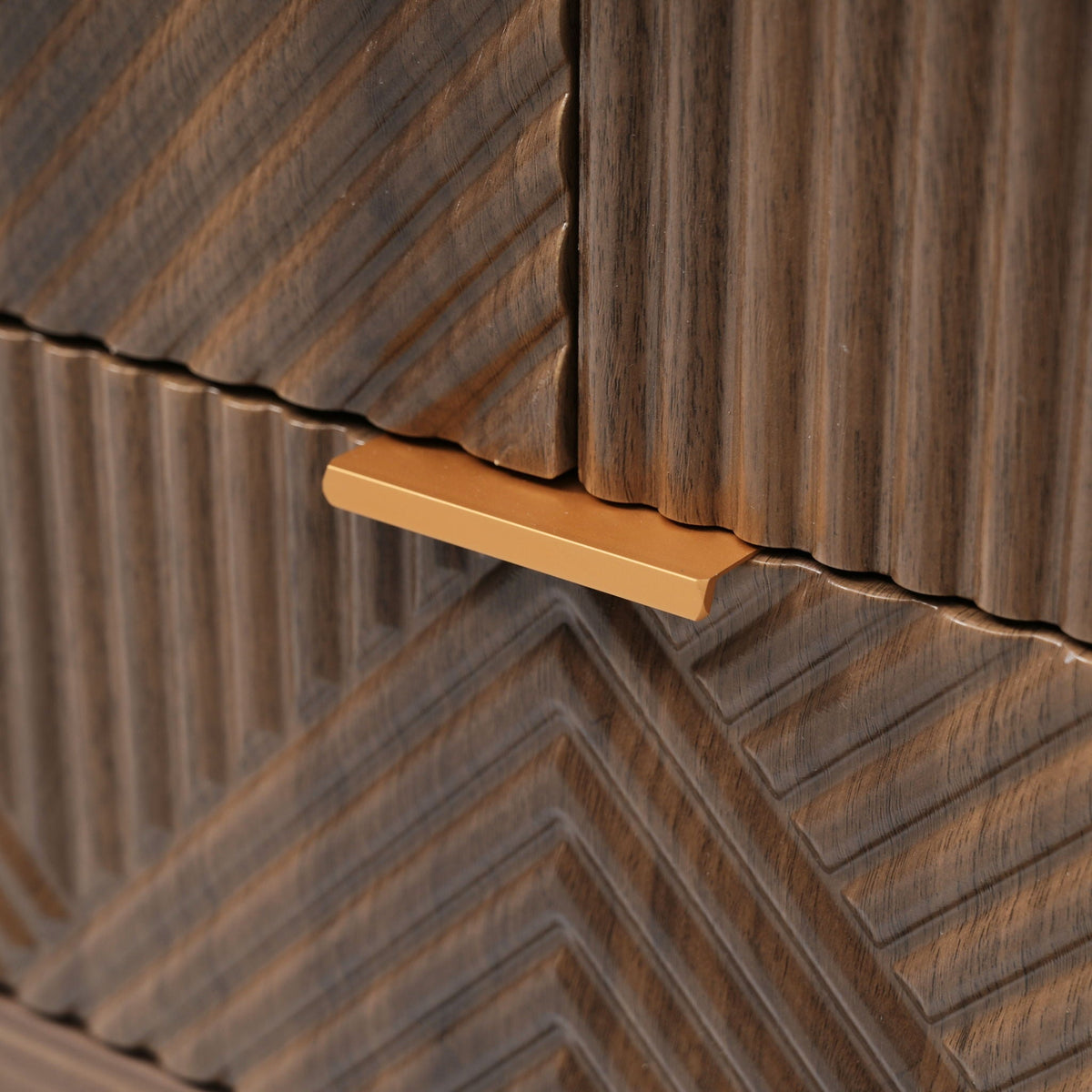 Vanity drawer in dark brown wood with visible grain and a gold pull handle on Tampa Home & Garden Store
