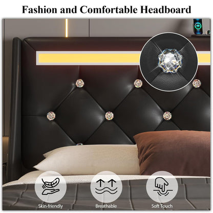 Wingback Upholstered Bed Frame Led and Usb