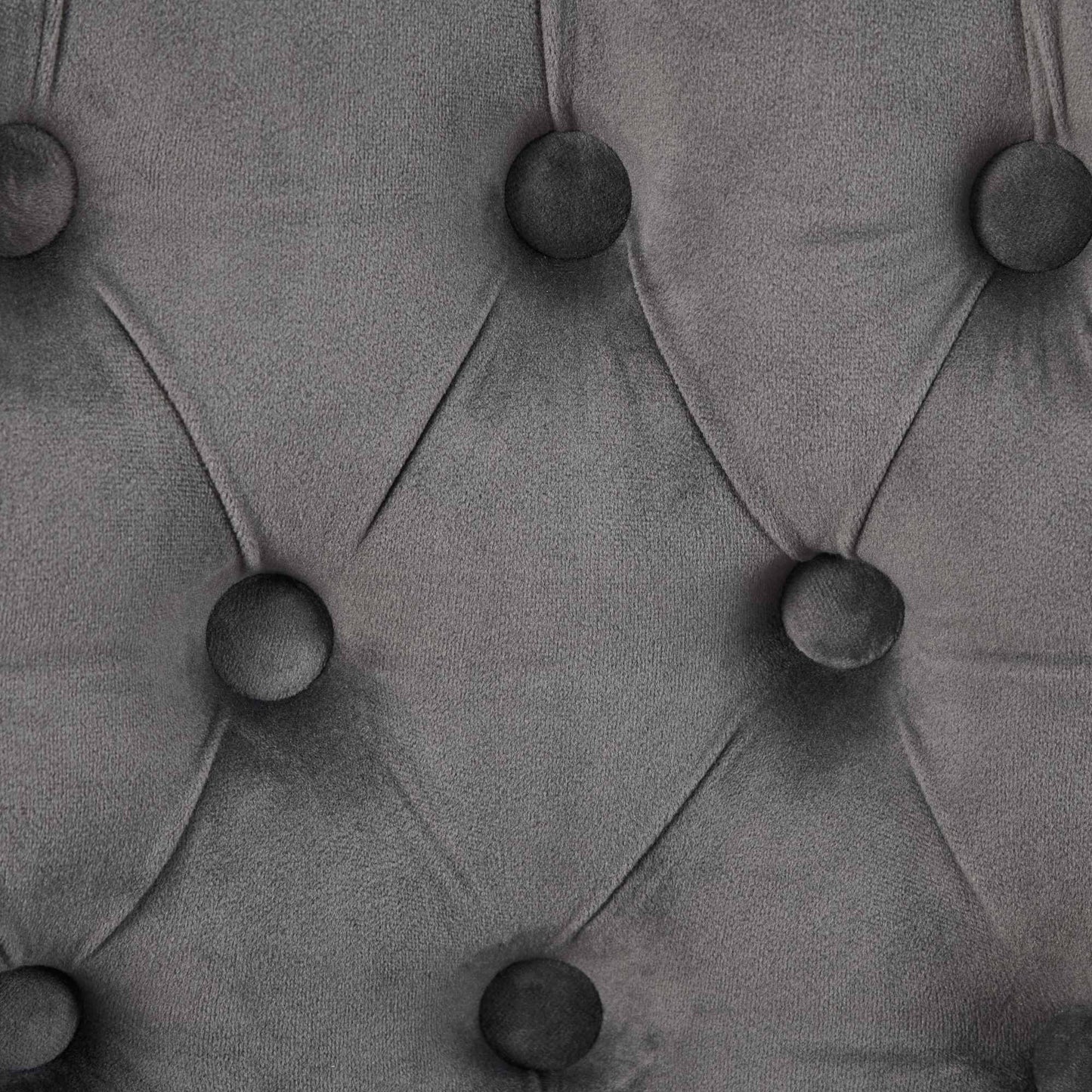 Counter stools gray velvet upholstery close-up with tufted button detail on Tampa Home & Garden Store