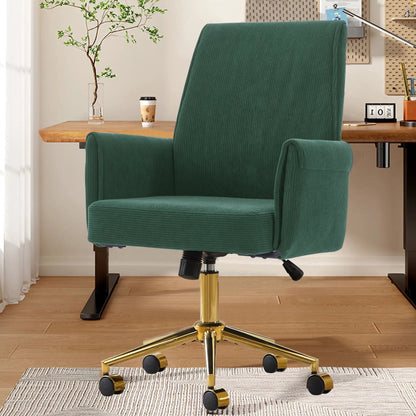 Ergonomic mid-back swivel chair in green fabric with gold base by Unique Piece Furniture on Tampa Home & Garden Store