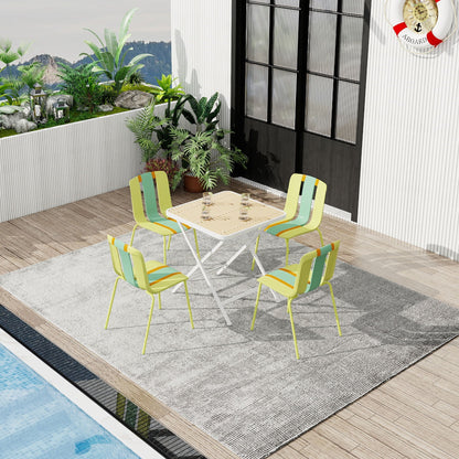 4 Piece Modern Striped Outdoor Chairs Set with Folding Square Table in pastel colors, on Tampa Home & Garden Store