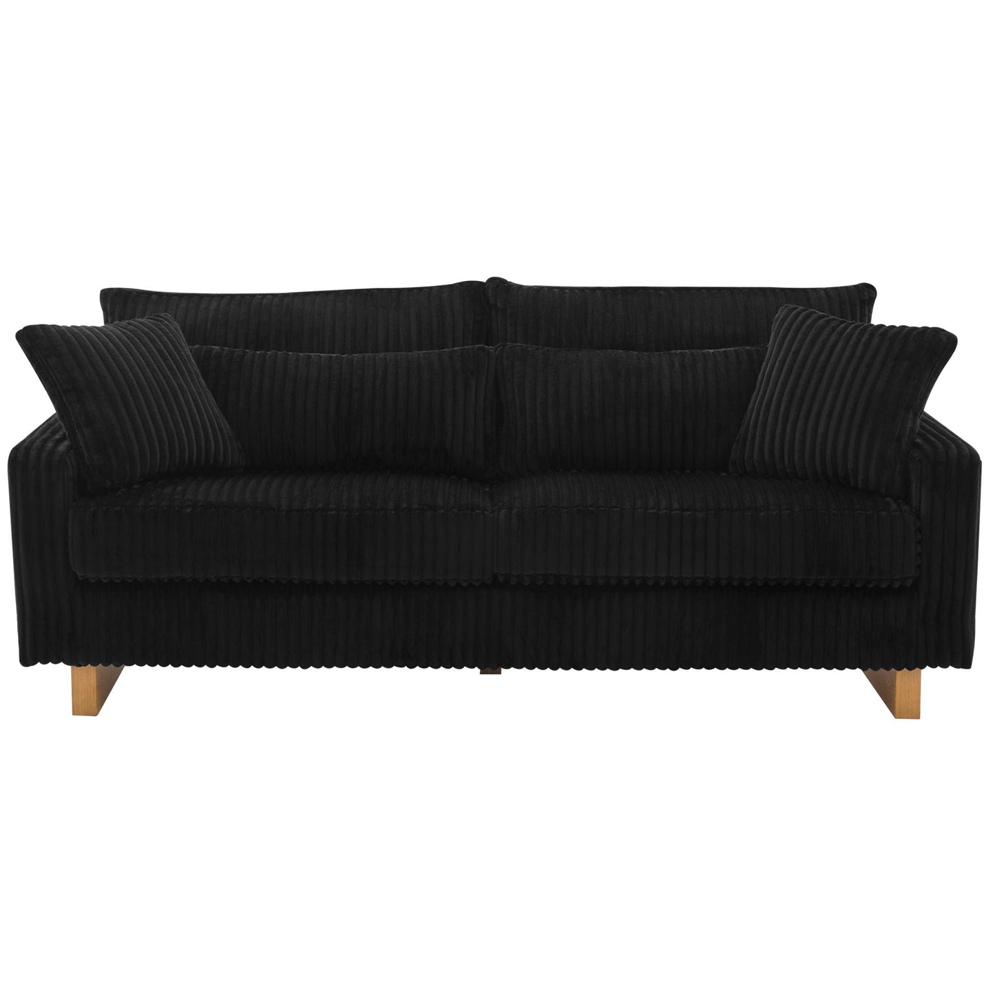 Modern Loveseat Sofa by HouseOfZazla with 4 pillows, black corduroy fabric, wooden legs on Tampa Home & Garden Store