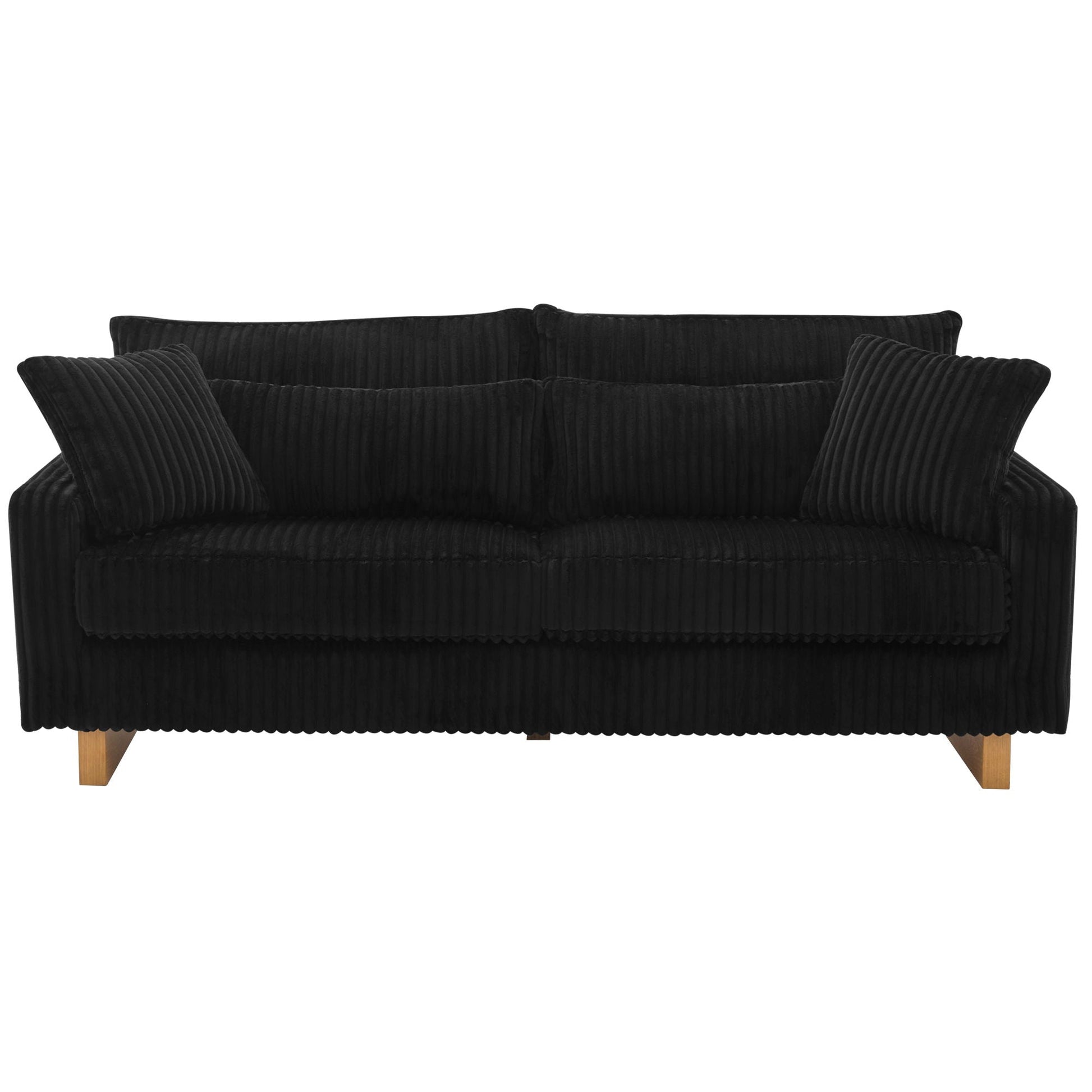 Modern Loveseat Sofa by HouseOfZazla with 4 pillows, black corduroy fabric, wooden legs on Tampa Home & Garden Store