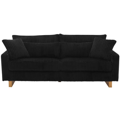 Modern Loveseat Sofa by HouseOfZazla with 4 pillows, black corduroy fabric, wooden legs on Tampa Home & Garden Store