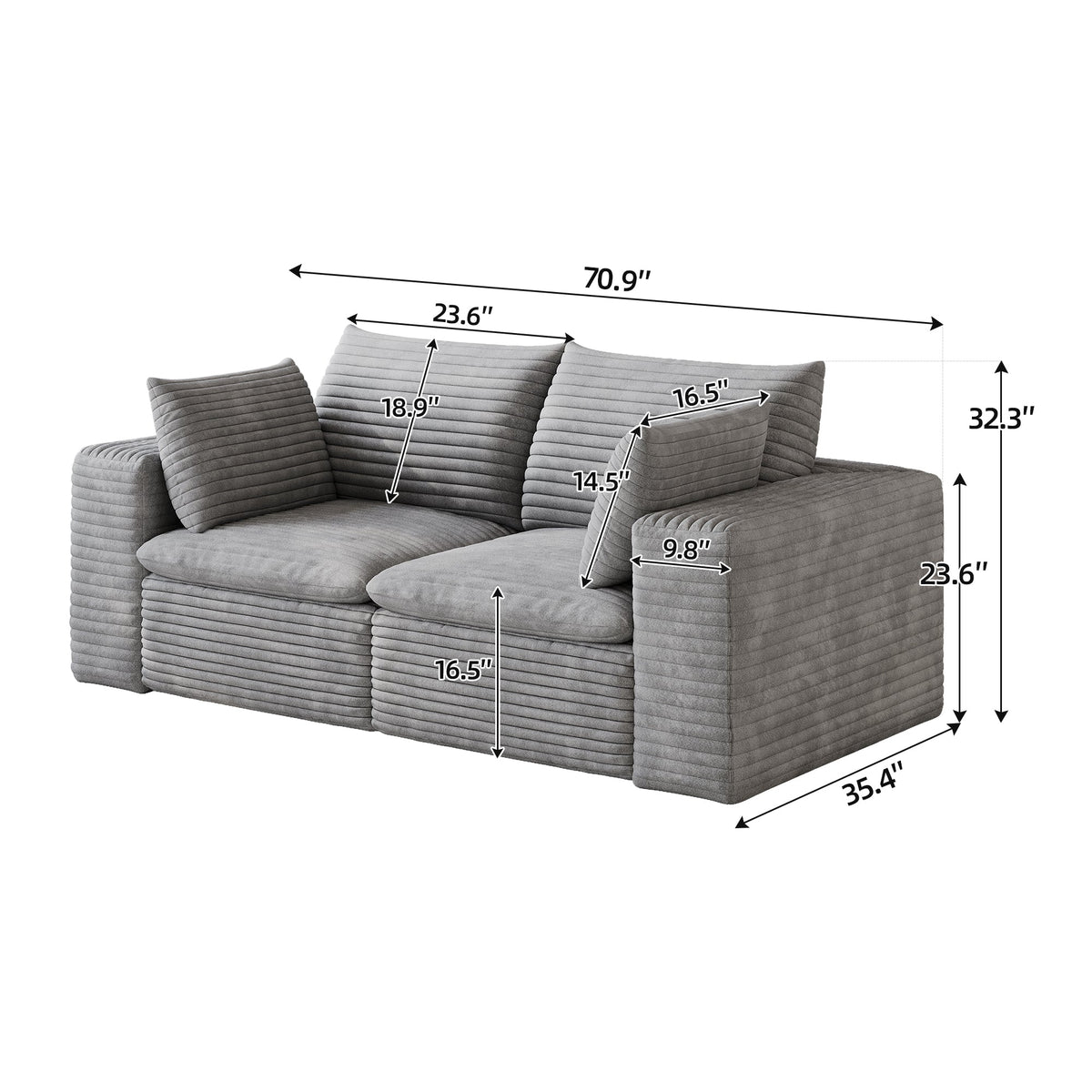 Modular Cloud Sofa In Corduroy Fabric And Cushions