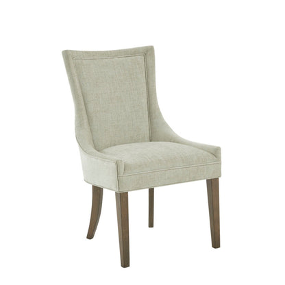 Elegant dining side chair in beige linen fabric with solid wood legs by HouseOfZazla on Tampa Home & Garden Store