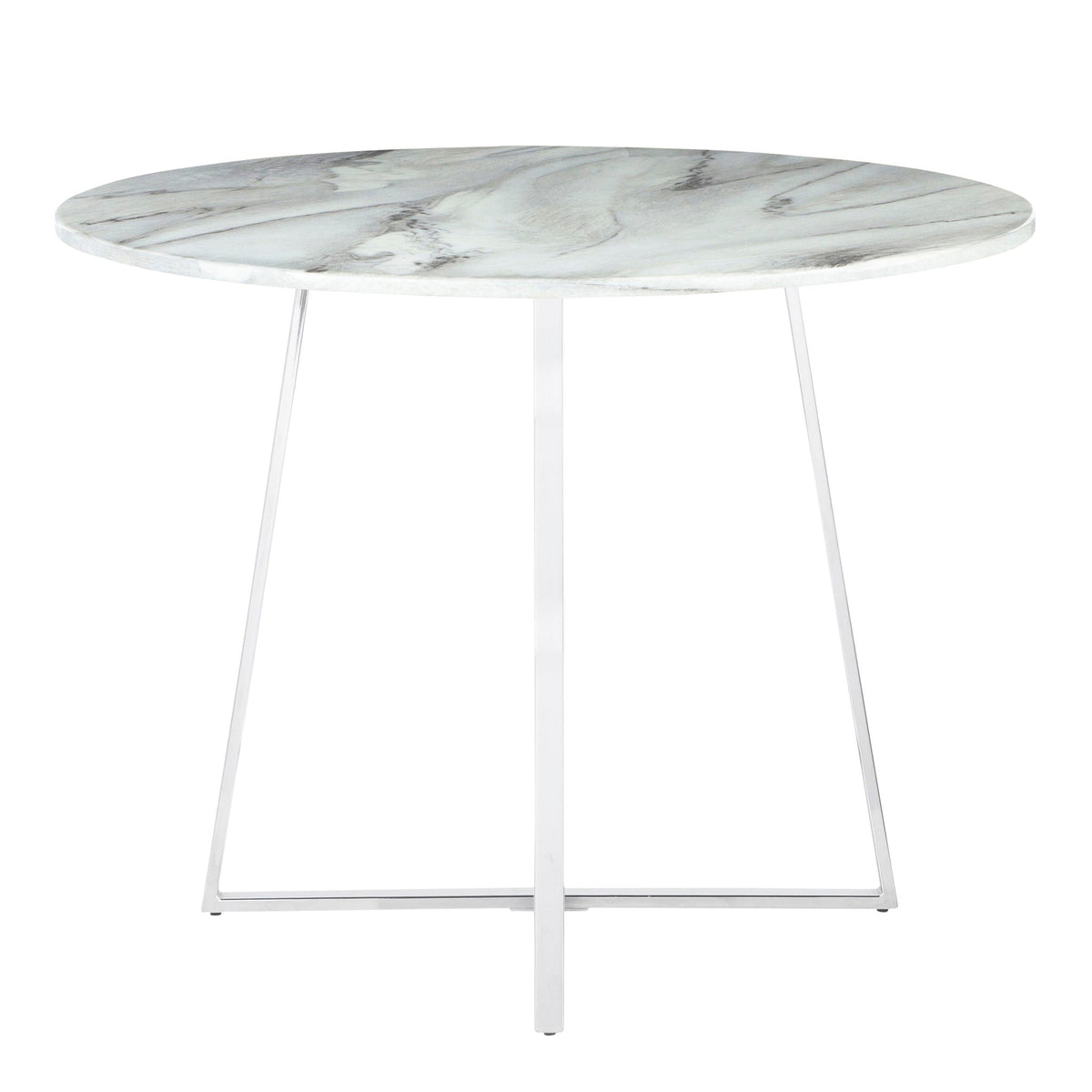 Contemporary glam round marble dining table with white metal legs on Tampa Home & Garden Store