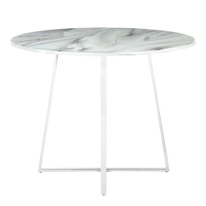 Contemporary glam round marble dining table with white metal legs on Tampa Home & Garden Store