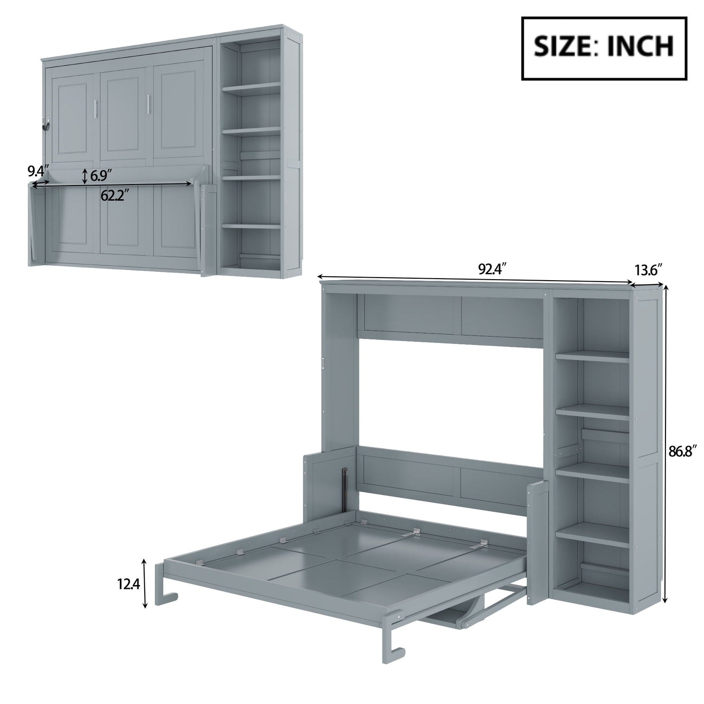 Sturdy Murphy Bed With Desk and Bookshelf