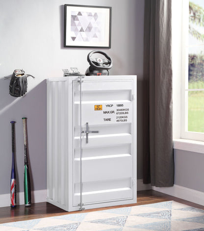 Cargo Ample Storage Chest white metal accent cabinet with vented doors in a space with wall art on Tampa Home & Garden Store