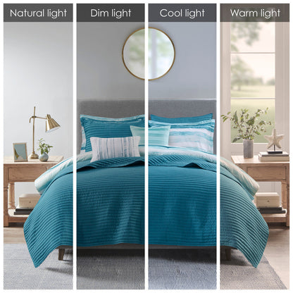 8 Piece Aqua Seersucker Quilt and Comforter Set