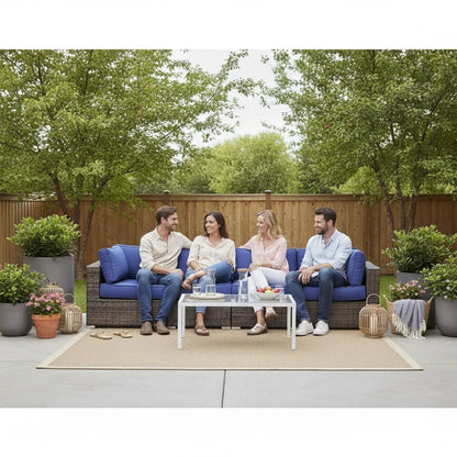 Luxurious wicker patio sectional with Sunbrella cushions, blue, 4-seat stationary on Tampa Home & Garden Store
