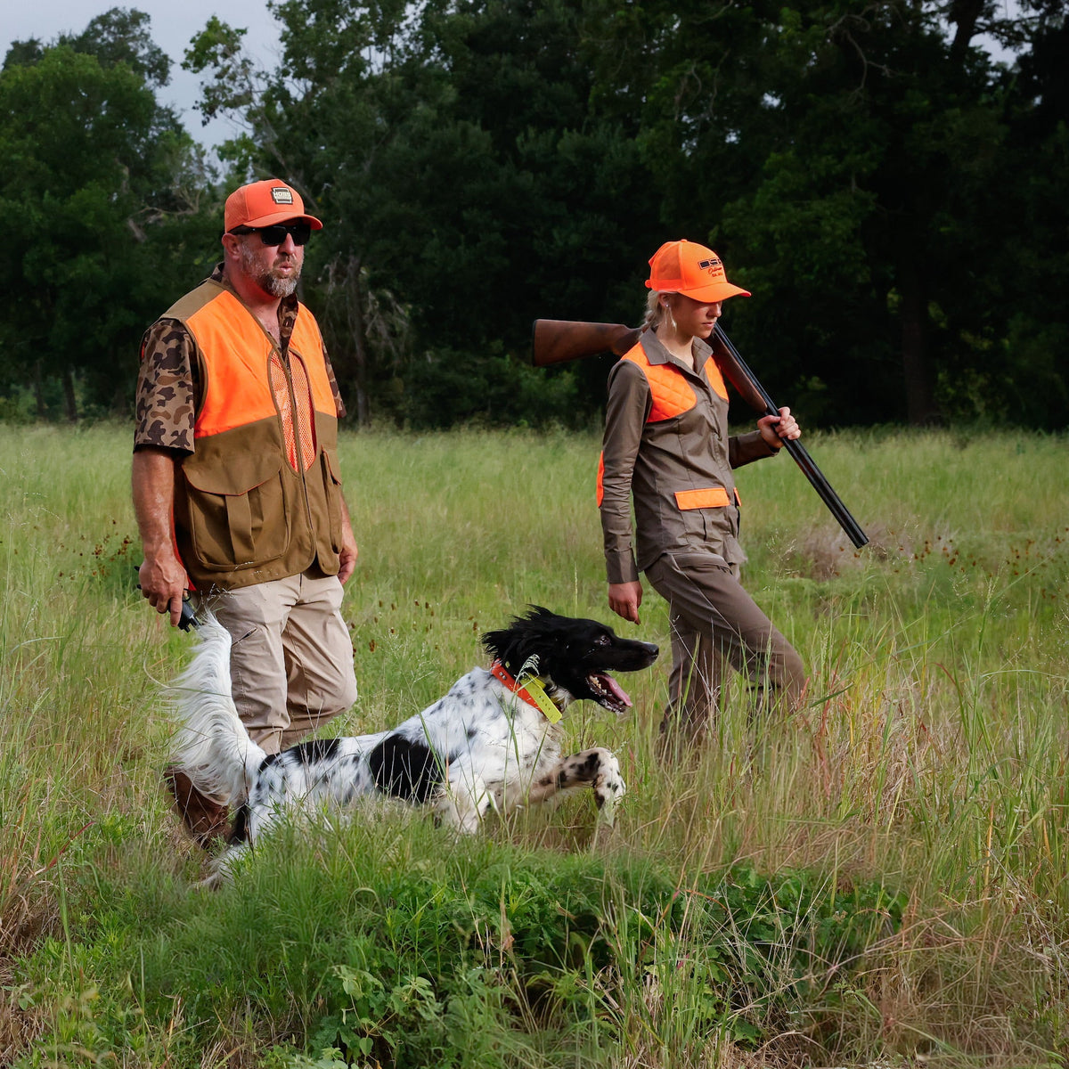 PRO SERIES FIELD COLLAR by Hoss Straps yellow hunting dog collar on a white dog with orange gear on Tampa Home & Garden Store