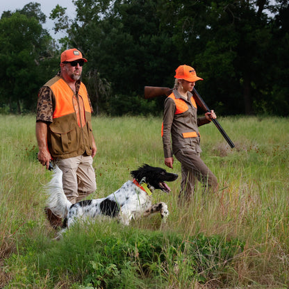 PRO SERIES FIELD COLLAR by Hoss Straps yellow hunting dog collar on a white dog with orange gear on Tampa Home & Garden Store