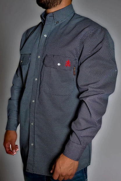 FR Pearl Snap Work Shirt Shadow Black by Static FR, long sleeve button-down with chest pockets on Tampa Home & Garden Store