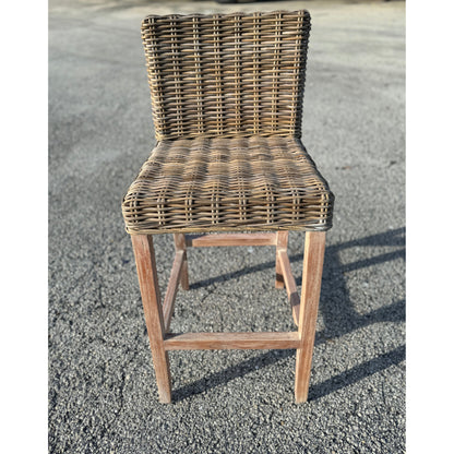 Key Largo Rattan Bar Stool natural brown wicker with woven back and wood legs on Tampa Home & Garden Store