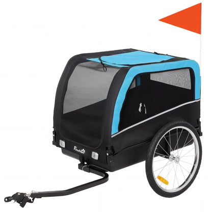 Dog bike trailer Pawhut with blue accents, 20in air tires, reflectors & flag on Tampa Home & Garden Store