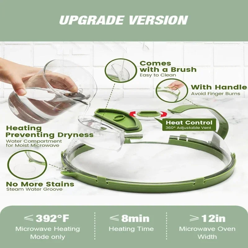 Microwave anti-splash cover, green, heat-resistant with 360° vent, handle, VIP Digital Presence on Tampa Home & Garden Store